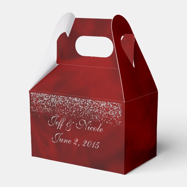 Silver Glitter on Red Wedding Party Favour Box (Front Side)