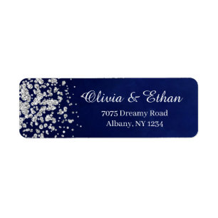 Silver Glitter on Rich Royal Blue Return Address Label