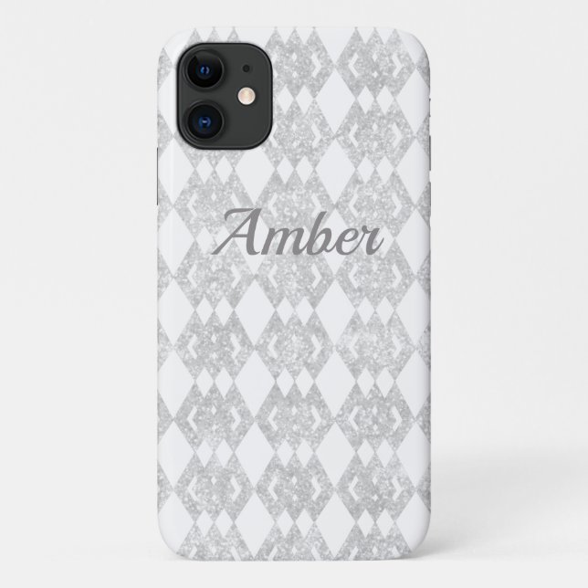 Silver Glitter Overlap Diamond Pattern Personalise Case-Mate iPhone Case (Back)