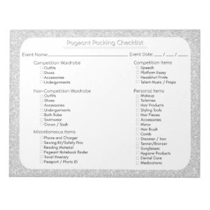Silver Glitter Pageant Packing Checklist Notepad