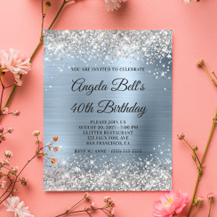 Silver Glitter Pale Blue 40th Birthday Invite Flyer