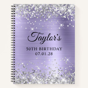 Silver Glitter Pale Lavender 50th Birthday Guest Notebook