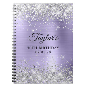 Silver Glitter Pale Lavender 50th Birthday Guest Notebook