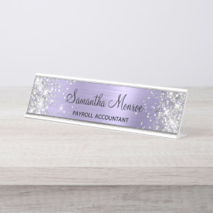 Silver Glitter Pale Lavender Foil Desk Name Plate