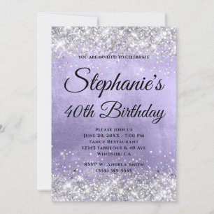 Silver Glitter Pale Lavender Foil Fancy Monogram Invitation