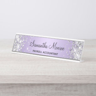 Silver Glitter Pale Lavender Gradient Desk Name Plate