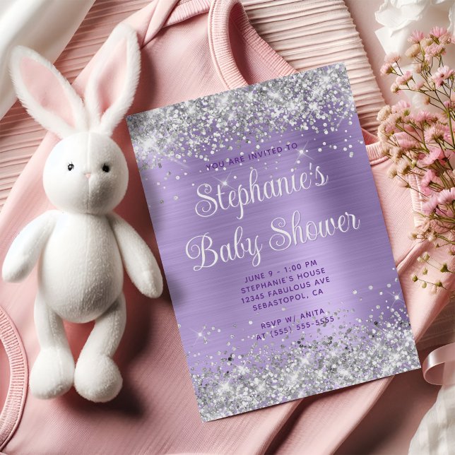 Silver Glitter Pale Purple Baby Shower Invitation (Silver Glitter Pale Purple Baby Shower Invitation)