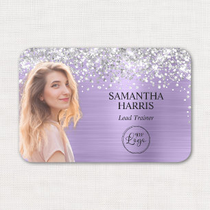 Silver Glitter Pale Purple Foil Cutout Photo Logo Name Tag