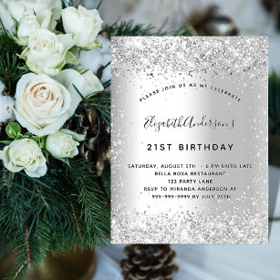Silver glitter party elegant glamourous birthday  invitation