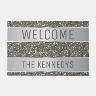  Silver Glitter Pattern  Family Name Welcome  Doormat
