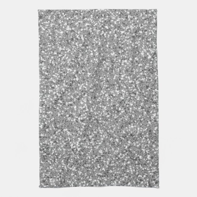 Silver Glitter Pattern Look-like Not Real Glitter Tea Towel (Vertical)