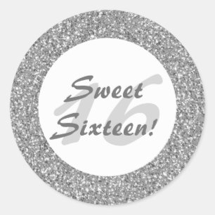 Silver Glitter Pattern Look-like Sweet Sixteen Classic Round Sticker
