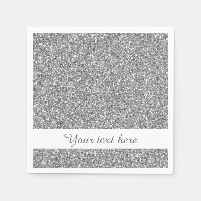 Silver Glitter Pattern Look-like With Custom Text Napkin (Front)