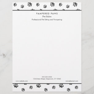 Silver Glitter Paw Prints Professional Pet Salon Custom Letterhead