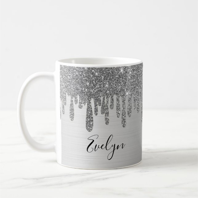 Silver Glitter Personalised Ceramic Coffee Mug (Left)