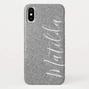 Silver Glitter Personalised Name Script iPhone X Case