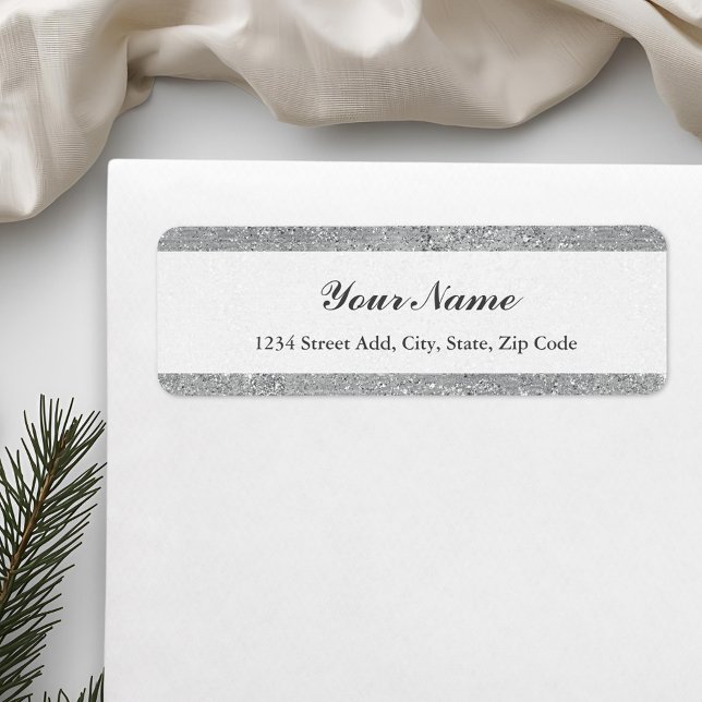 Silver Glitter Personalised Return Address Label (Creator Uploaded)