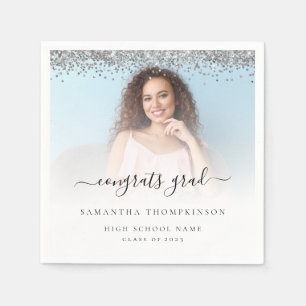 Silver Glitter Photo 2024 Congrats Graduation  Napkin