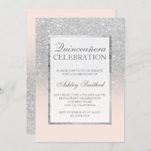 Silver glitter pink elegant chic Quinceañera Invitation