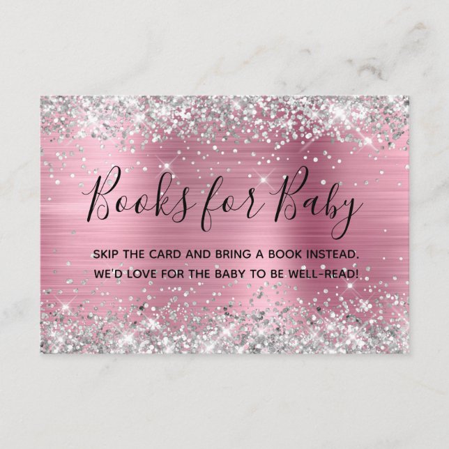 Silver Glitter Pink Foil Books for Baby Enclosure Card (Front)