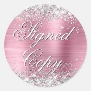 Silver Glitter Pink Foil Fancy Signed Copy Classic Round Sticker