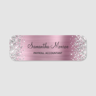 Silver Glitter Pink Foil Name Title Tag