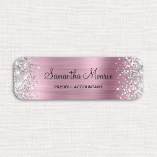 Silver Glitter Pink Foil Name Title Tag