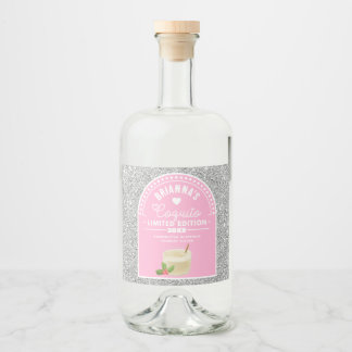 Silver Glitter Pink Girl Coquito Bottle Label Set