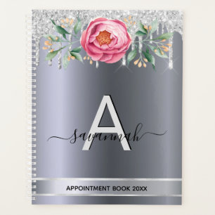 Silver glitter pink monogram appointments planner