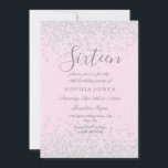 Silver Glitter Pink Sweet 16 16th Birthday Invite<br><div class="desc">Silver Glitter Pink Sweet 16 16th Birthday Invite</div>