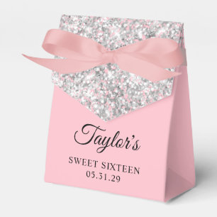 Silver Glitter Pink Sweet Sixteen Favour Box