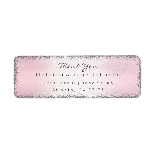 Silver Glitter Pink Thank You RSVP Delicate Return Address Label