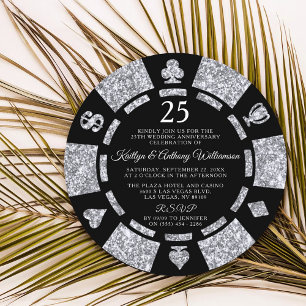 Silver Glitter Poker Chip 25th Wedding Anniversary Invitation