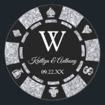 Silver Glitter Poker Chip Casino Wedding Classic Round Sticker<br><div class="desc">Celebrate in style with these trendy poker chip stickers. The design is easy to personalise with your own wording and your family and friends will be thrilled when they see these fabulous party stickers.</div>