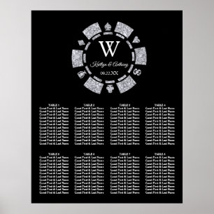Silver Glitter Poker Chip Casino Wedding Poster