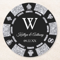 Silver Glitter Poker Chip Casino Wedding