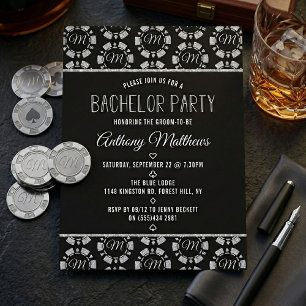 Silver Glitter Poker Chip Las Vegas Bachelor Party Invitation