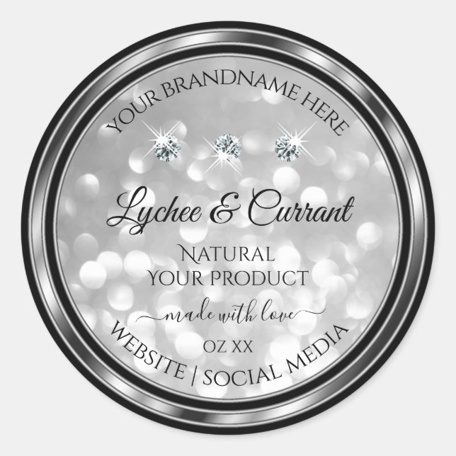 Silver Glitter Product Labels Sparkling Diamonds (Front)