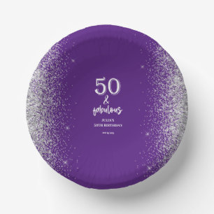 Silver Glitter Purple 50th Birthday Party  Paper Plate