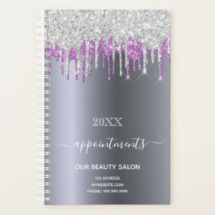 Silver glitter purple beauty salon planner