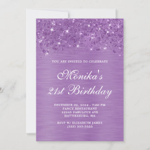 Silver Glitter Purple Bold 21st Birthday  Invitati Invitation