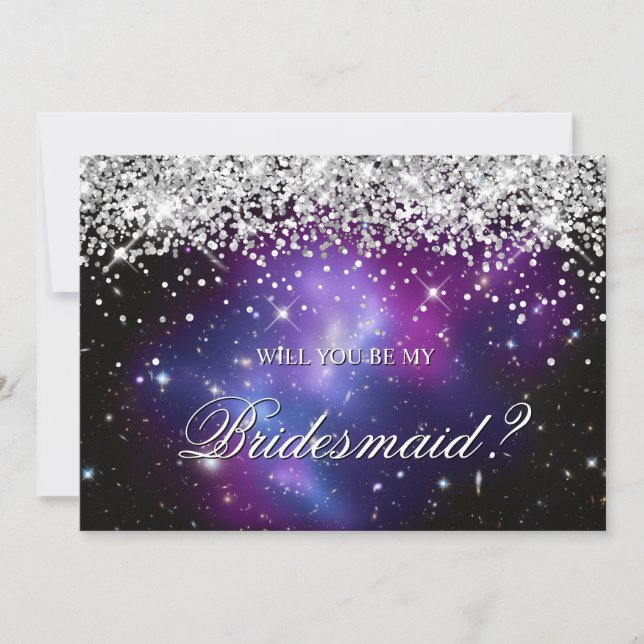 Silver Glitter Purple Celestial Bridal Party Invitation (Front)