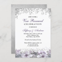 Silver Glitter Purple Floral Vow Renewal Invite
