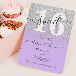 Silver glitter purple lavender chic girly Sweet 16 Invitation