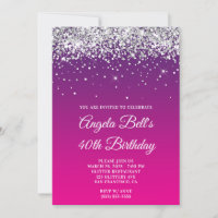Silver Glitter Purple Pink Gradient 40th Birthday