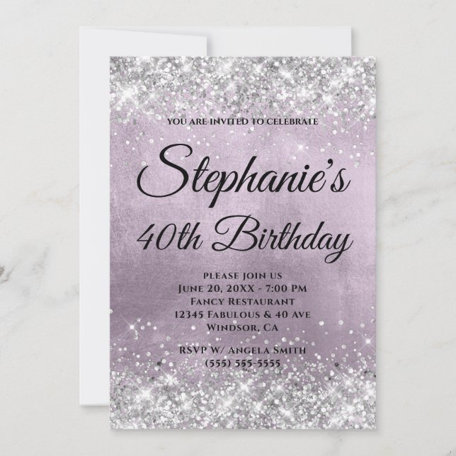 Silver Glitter Purple Quartz Foil Fancy Monogram Invitation (Front)