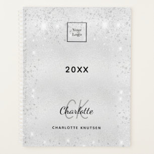 Silver glitter QR code business logo Planner