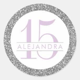 Silver Glitter Quince Años Favour Sticker Label
