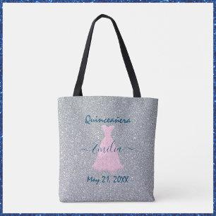 Silver Glitter Quinceanera Keepsake  Tote Bag