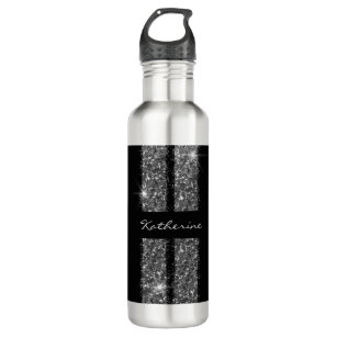 Silver Glitter Race Stripe Custom 710 Ml Water Bottle
